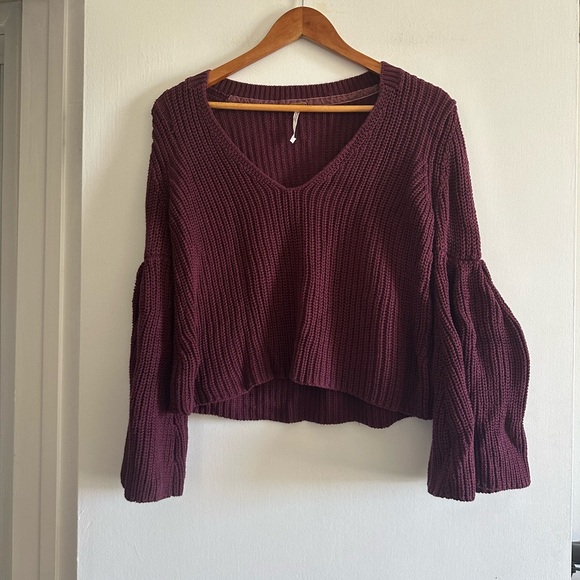 Free People Damsel Cotton Knit Flare Bell Sleeve Sweater Size XS EUC - Picture 4 of 8